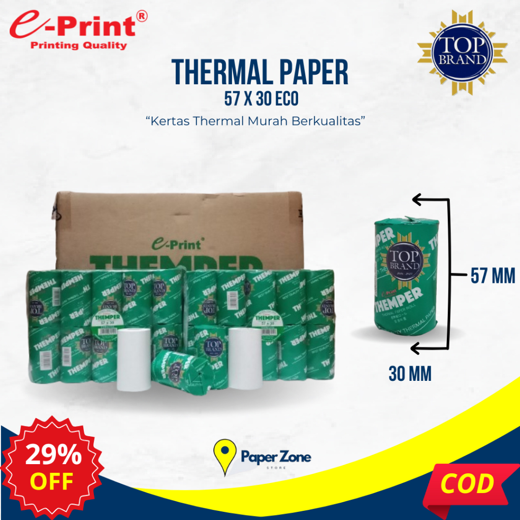 

Kertas Thermal Struk Kasir Kertas Thermal 57x30 mm Thermal Paper Roll 57x30 mm Eco Kertas Termal Printer Struk Thermal Printer e-Print