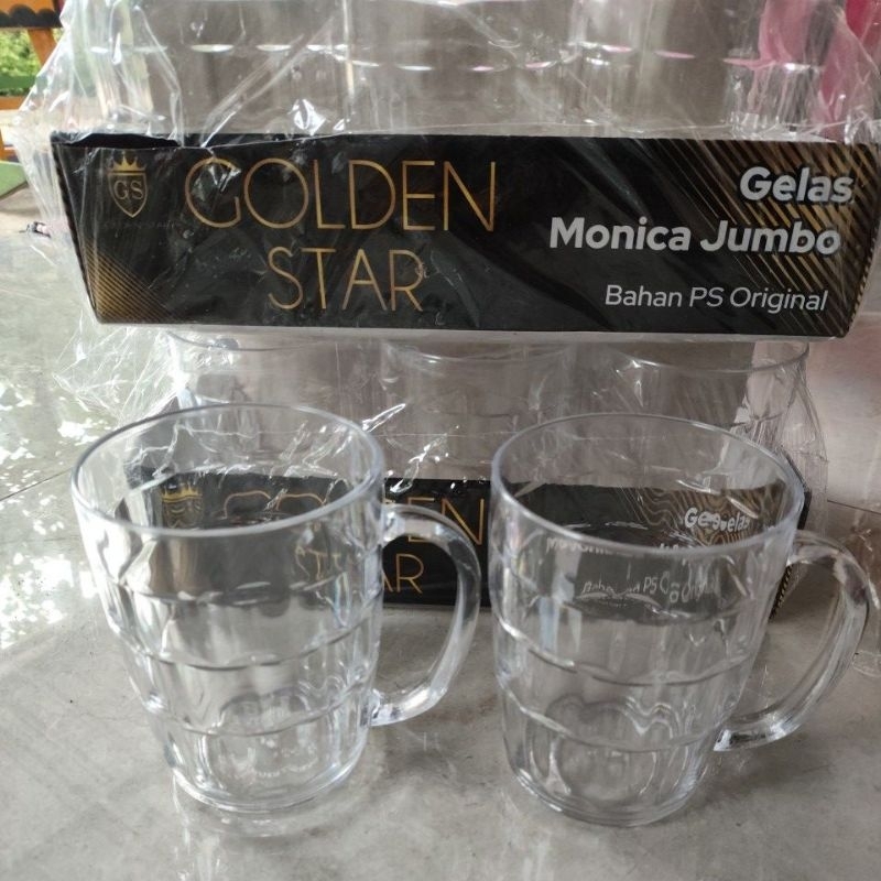 Gelas plastik JUMBO bening transparan bahan PS Original Golden Star Monica Glass