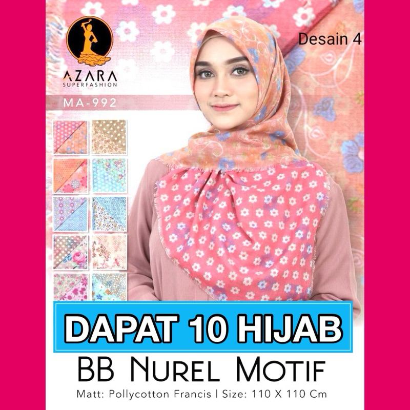 10 BB NUREL MOTIF RAWIS ORI AZARA TWO-TONE DUA MOTIF BOLAK-BALIK  OLEH OLEH UMROH ( 1 Paket Isi 10 H