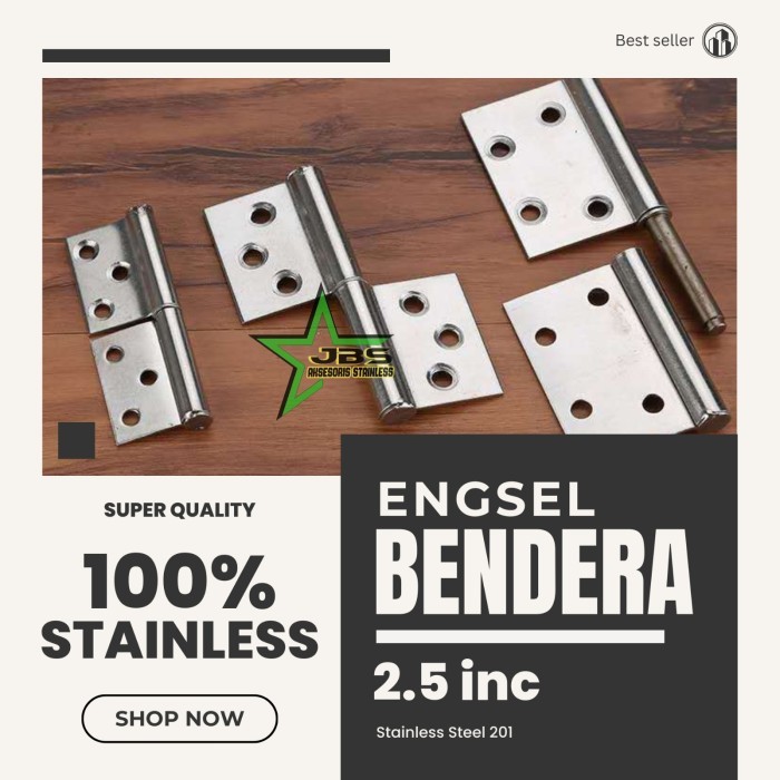 Engsel Bendera Cabut 2,5" INCH (1 Pasang) Stainless - Engsel Pintu Bongkar Pasang Lipat - Engsel
