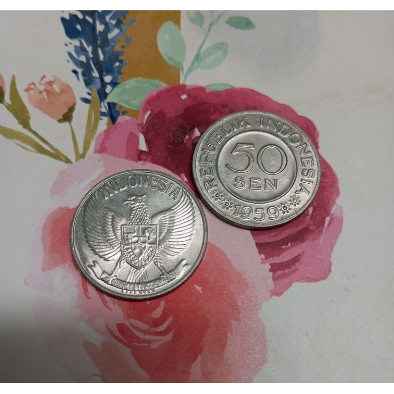 uang koin kuno 50 sen tahun 1959 asli bagus