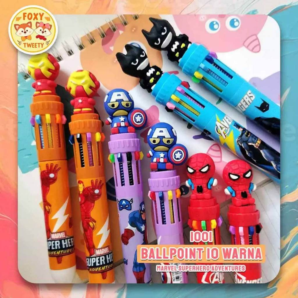 

(Live) Ballpoint 10 Warna 1001 - Marvel Superhero Adventures | Pulpen Batman Spiderman Captain Iron