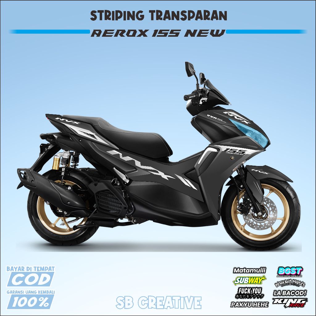 Striping Transparan Motor Yamaha Aerox 155 New - Stiker Motor Aerox 155 Custom Nama Custom Desain