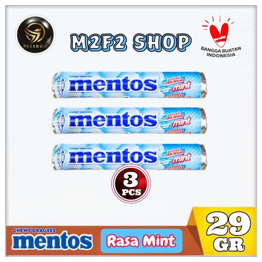 

Mentos MINT Chewy Dragees Candy Roll | Permen Kembang Gula Rasa Mint Original - 29 gr (Kemasan 3 Pcs)