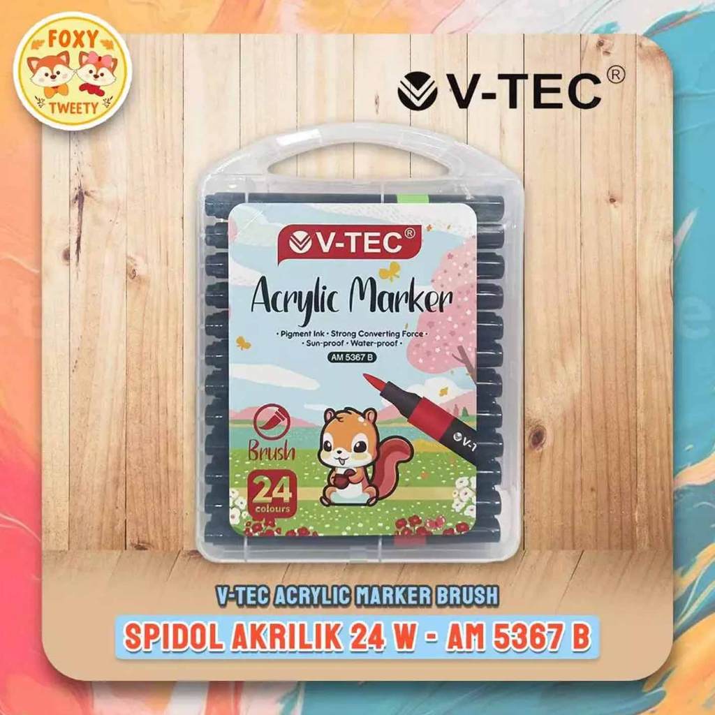 

(Live) V-TEC Acrylic Marker Brush 24 Warna AM 5367 B / 24 Colour - Cocok untuk berbagai macam permukaan - VTEC Spidol Akrilik / Spidol 24 Colours V TEC Brush Pen 2