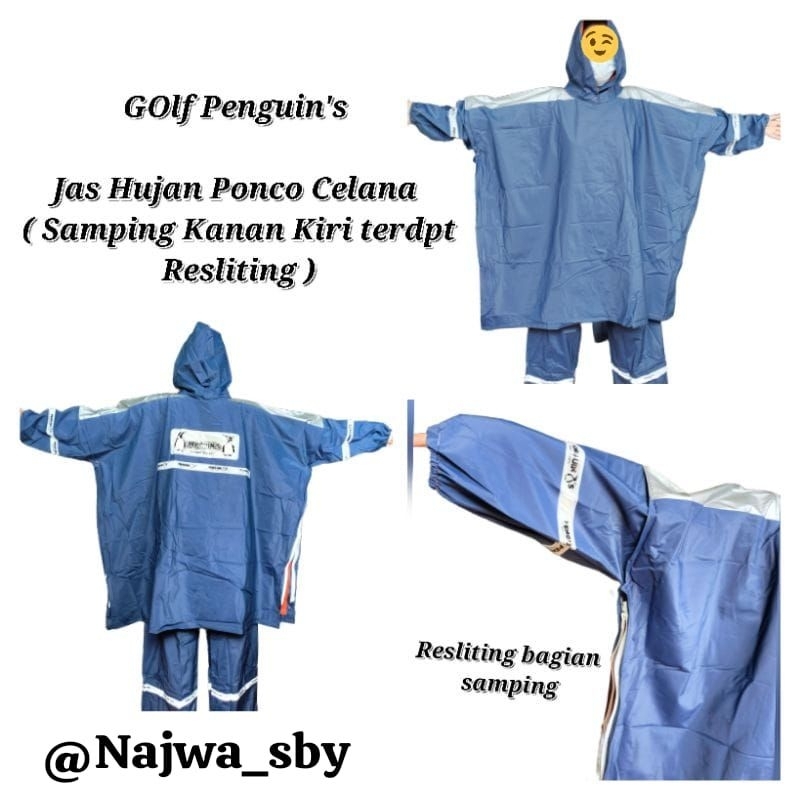 ( GOLF PENGUIN'S )JAS HUJAN PONCO LENGAN CELANA