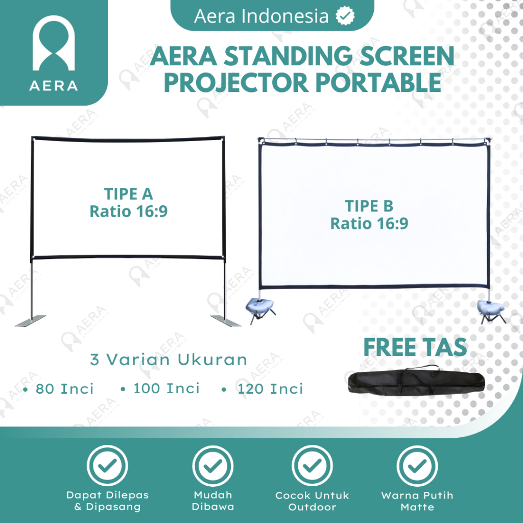 Standing Screen Projector Outdoor 80 - 100 - 120 inch Ratio 16 : 9 | Layar Tripod Proyektor Lipat | 