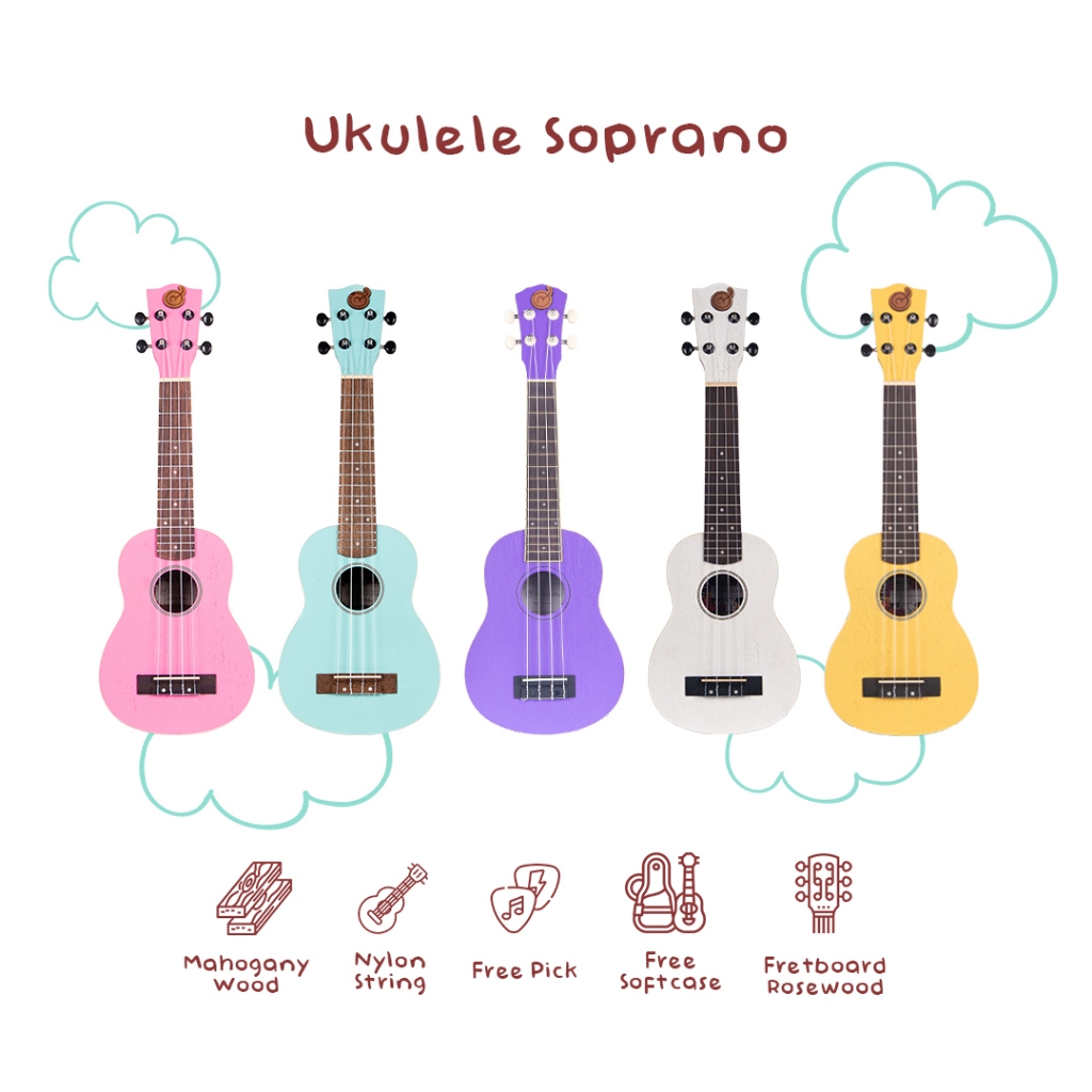 Ukulele Soprano Mandalika Original Free Tas Ukulele , Senar Ukulele , Pick , Sertifikat