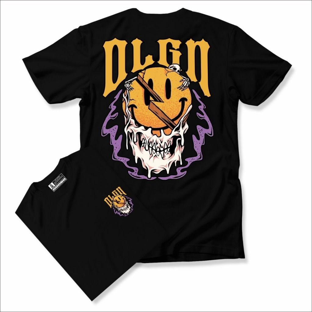 Kaos Distro Pria Wanita Warna Hitam Bahan Cotton Combed 24s Premium Tebal - OLGN TSHIRT SMILE