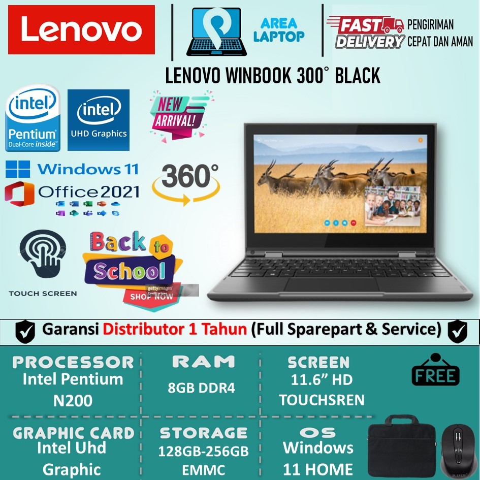 Laptop 2in1 Lenovo Winbook 300E Intel Pentium N4100 8Gb 256Gb SSD 11.6" Touchsren Win11 Home