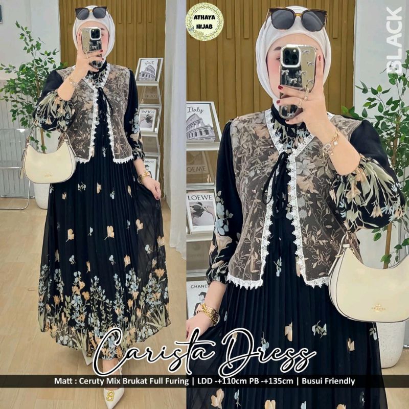 PROMO / BAHAN PREMIUM / Jellie Maxy by ELmira // Dress Muslim Carista Bahan Ceruty Lapis Furing LD