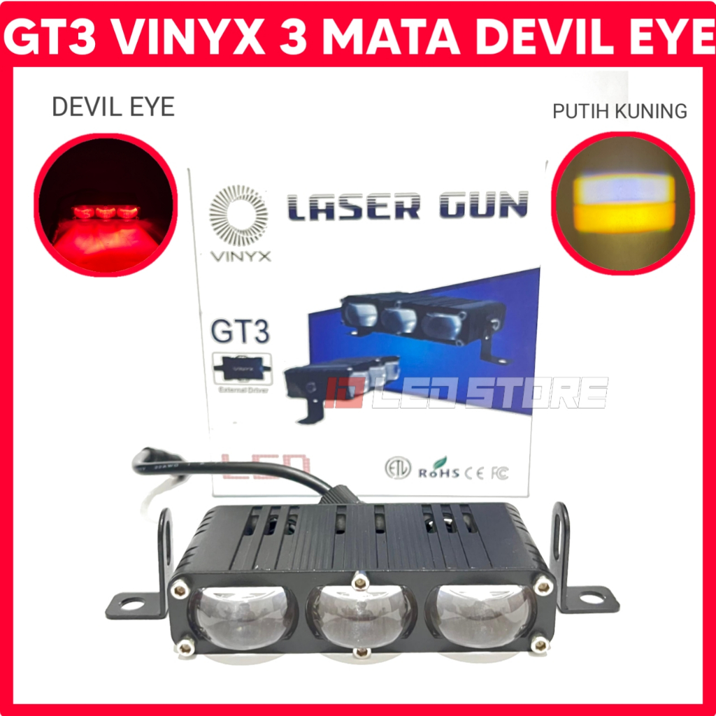 LAMPU TEMBAK VINYX GT3 DEVIL EYE 40 WATT PUTIH KUNING