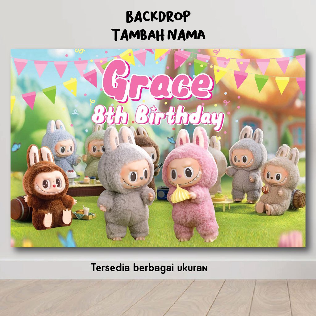 Hemat Besar BACKDROP LABUBU BACKGROUND BANNER WALLPAPER DEKORASI ULTAH HBD HAPPY BIRTHDAY HIASAN ULA