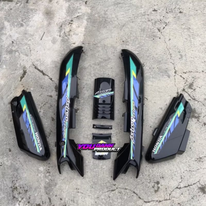 Cover body honda astrea grand body box panel set setriping biru hijaw kuning astrea grand glossy