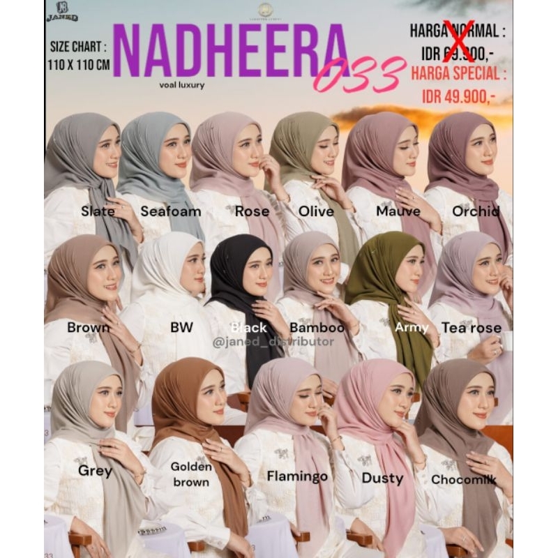 N 033 Scarf Nadheera jilbab Segiempat Polos Manik Mewah by. Nadheera Luxury