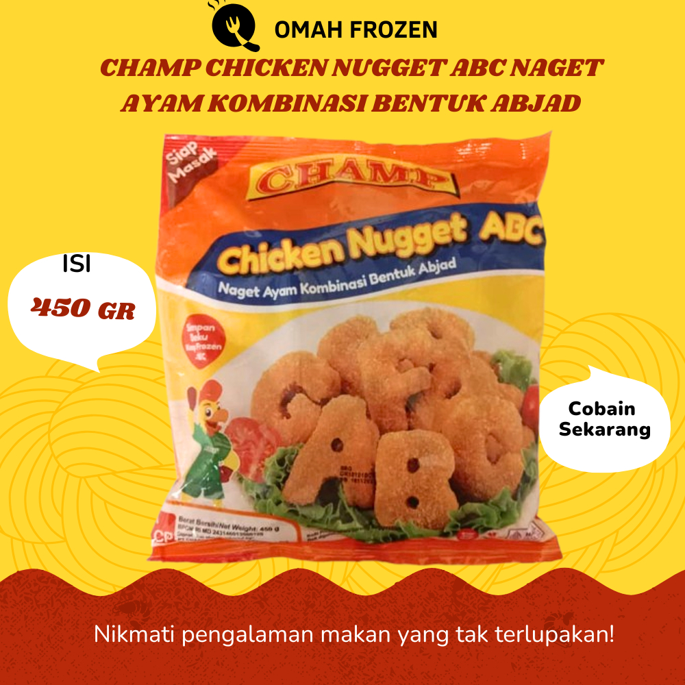 

Champ Chicken Nugget ABC Naget Abjad Isi 450 GR frozen food makanan beku kemasan olahan