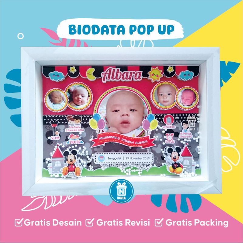 Biodata Bayi Pop Up / Biodata Bayi 3D 12R/ Biodata Bayi/ Papan Nama