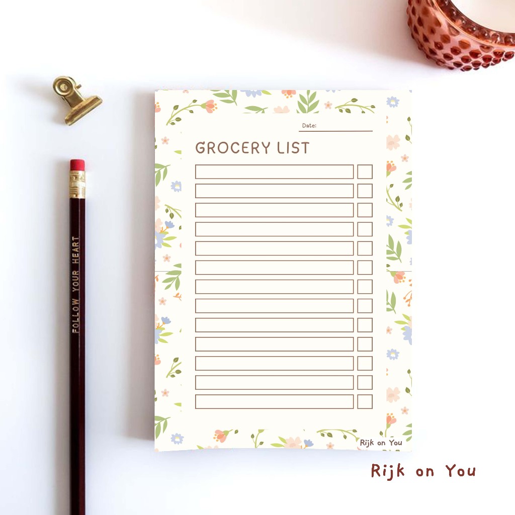 

Rijk Memopad Floral Grocery List | Note Paper Notepad | Memopad Motif Floral size 9x14cm | 50 lembar