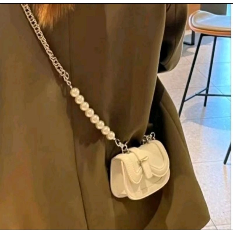 TAS SELEMPANG MINI CHIBY TALI RANTAI MUTIARA SLINBAG KOREAN STYLE TAS KECIL TAS MINI JASMINE