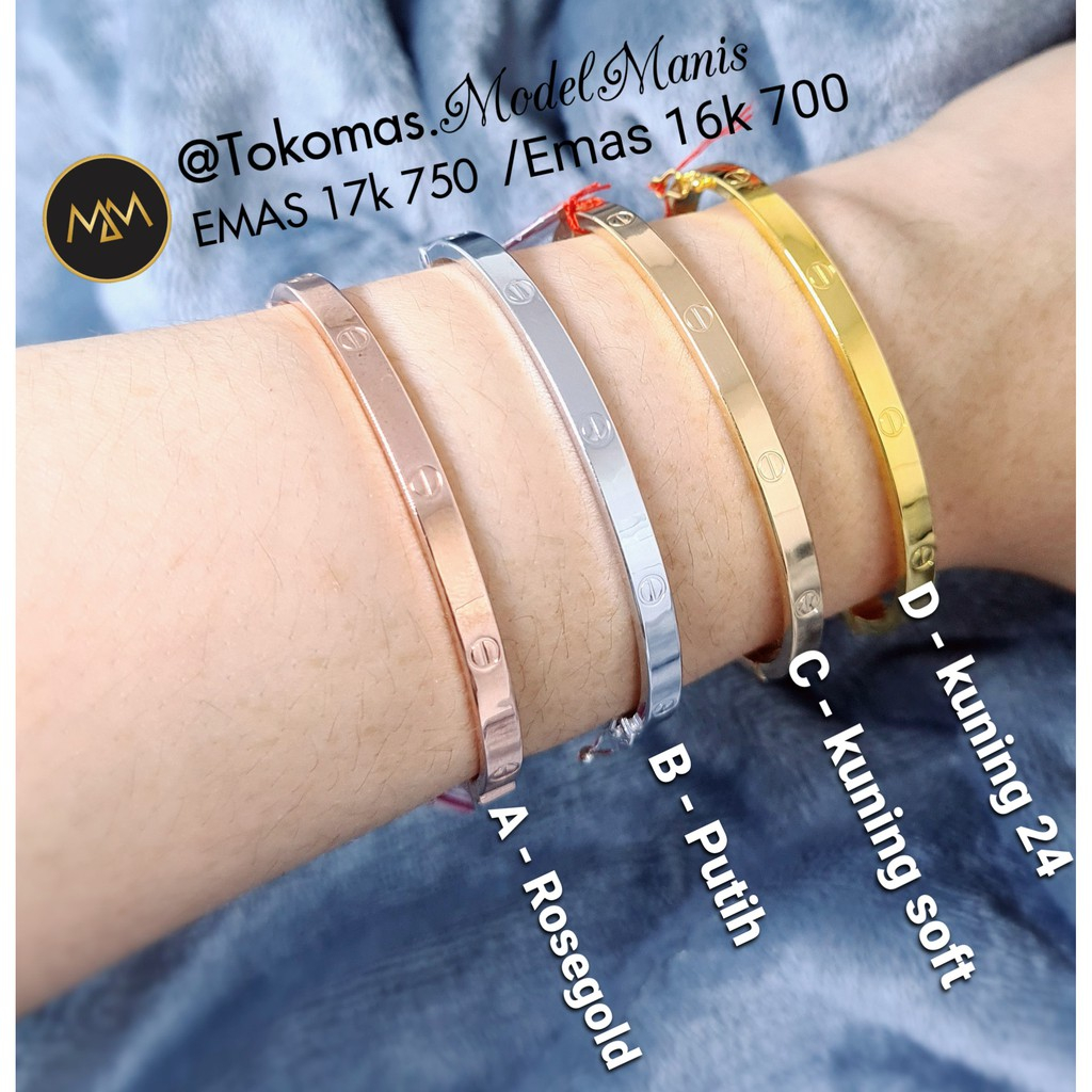 RB Gelang bangle emas putih kuning rose gold kadar 16 k / 17 k best seller