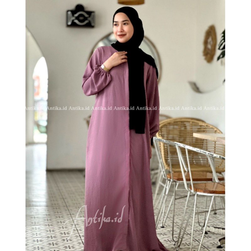 Gamis Muslim FATIMAH Polos kancing dengan kantong dan busui friendly Matt Crinkle Airflow Premium I 