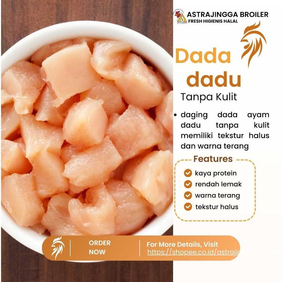 

Daging ayam dada fillet tanpa kulit potong dadu 1kg astrajingga broiler