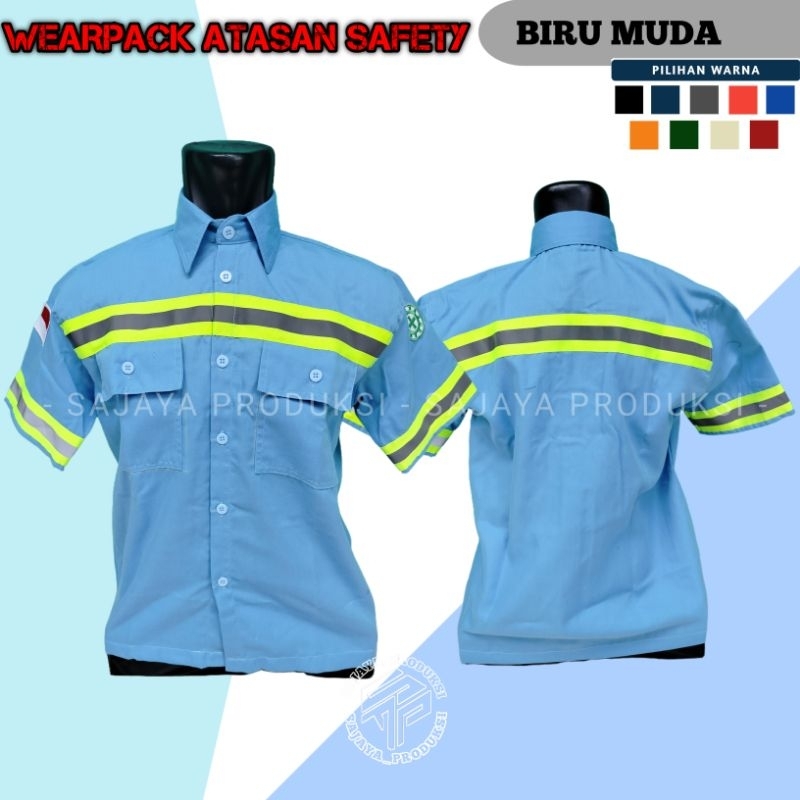Atasan kemeja safety lengan pendek biru muda | wearpack atasan safety kemeja k3 lengan pendek baju w