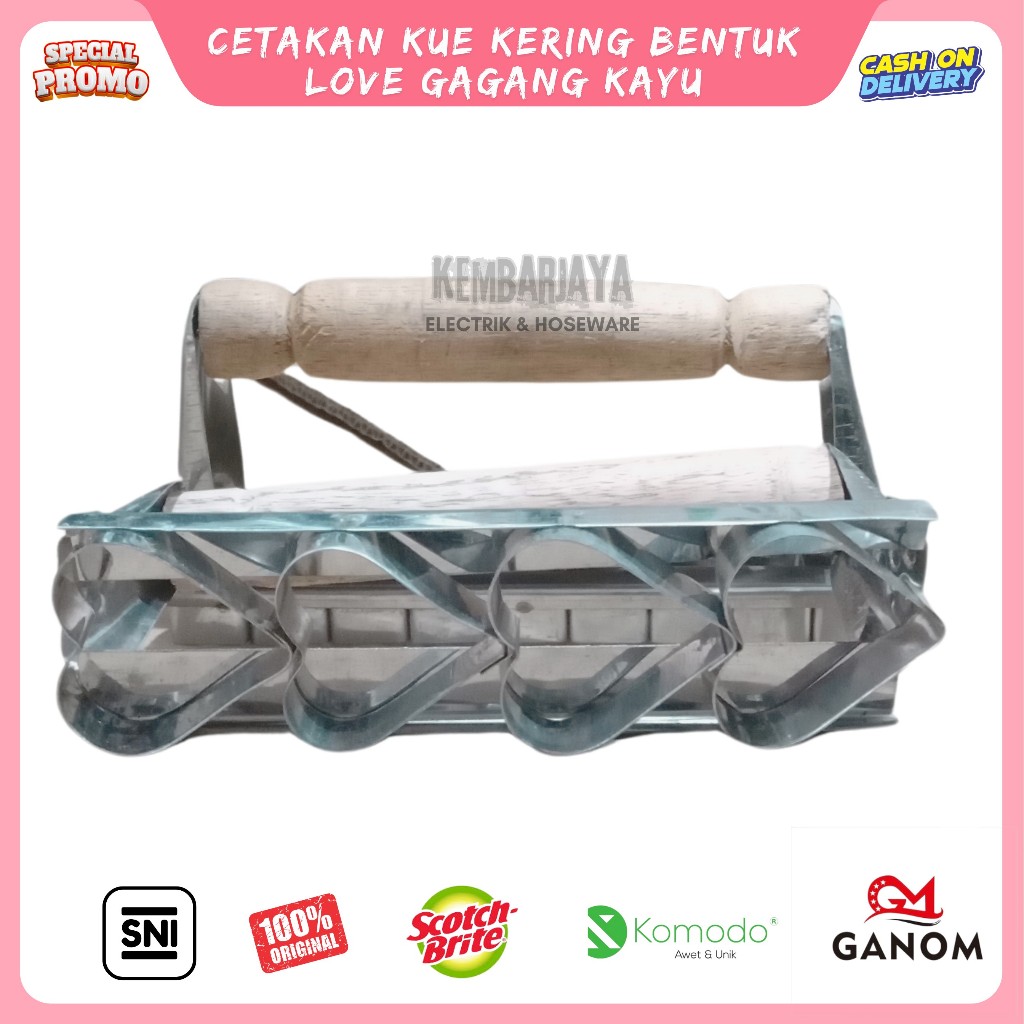 cetakan kue kering nastar kacang bentuk love gagang kayu