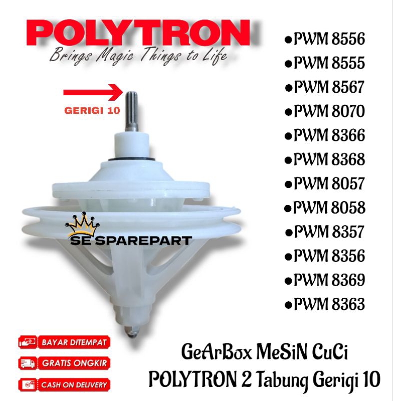 [BISA COD] GEARBOX GIRBOX MESIN CUCI POLYTRON 2 TABUNG GERIGI 10 PWM8556 PWM8555 PWM8567 PWM8070 PWM