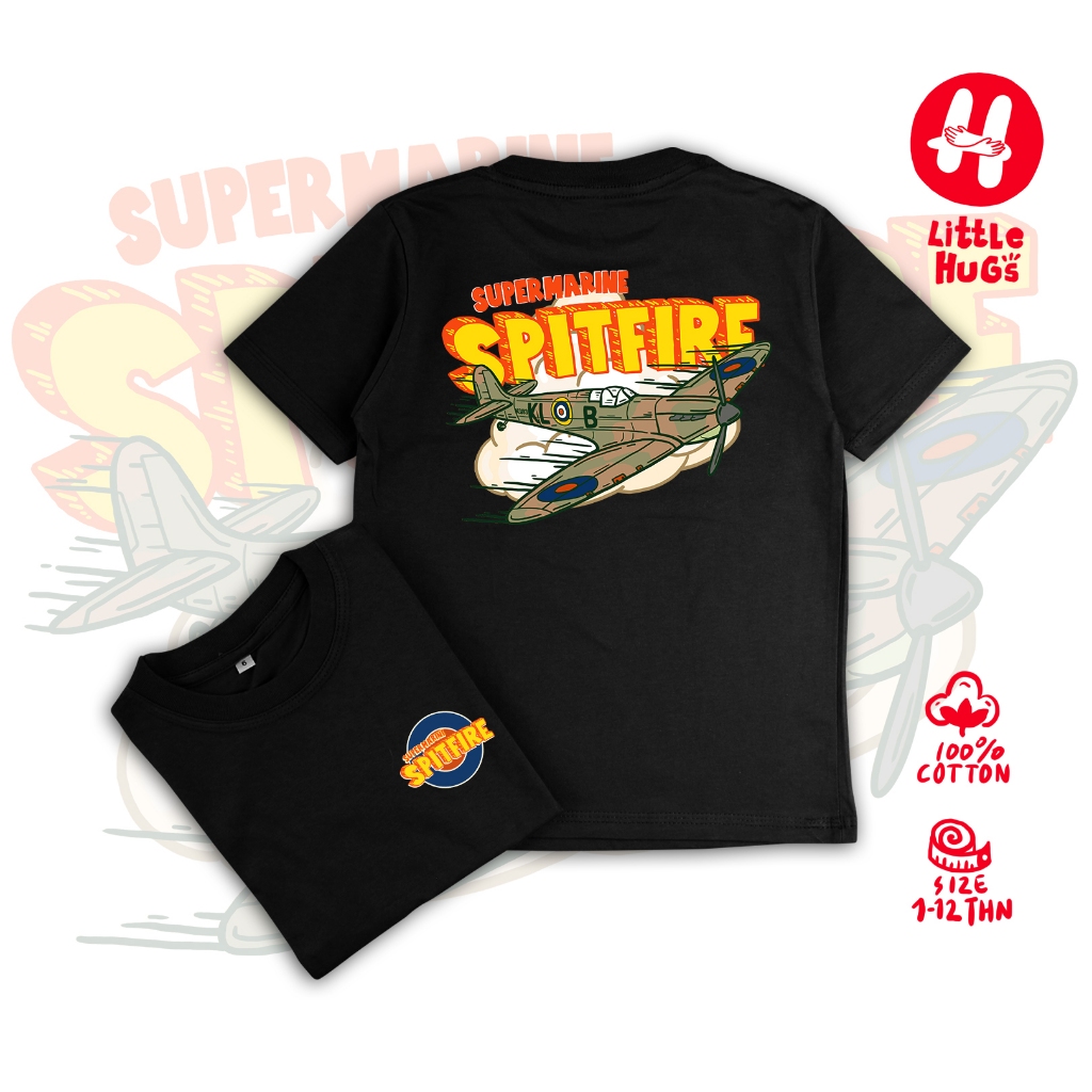 Little Hug's Kaos anak supermarine spitfire, t-shirt anak, baju anak motif WW2 supermarine spitfire