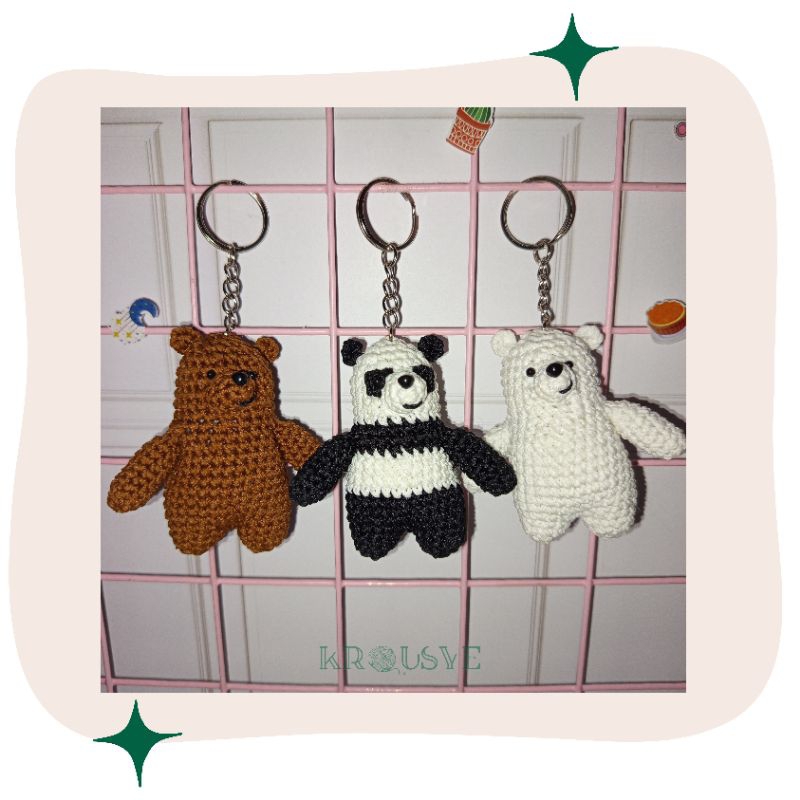 [KROUSYE] AMIGURUMI KEYCHAIN WE BARE BEARS GRIZZLY PANDA ICE BEAR CROCHET GANTUNGAN KUNCI TAS RAJUT 