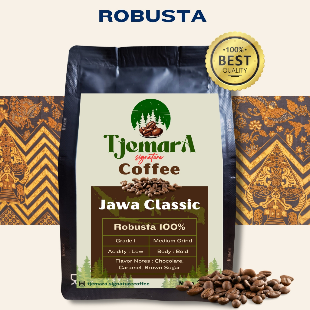 

Kopi Robusta Jawa Classic, Tjemara Coffee Premium, Kopi Grade 1, Kopi Bubuk, Kopi Robusta Murni Asli