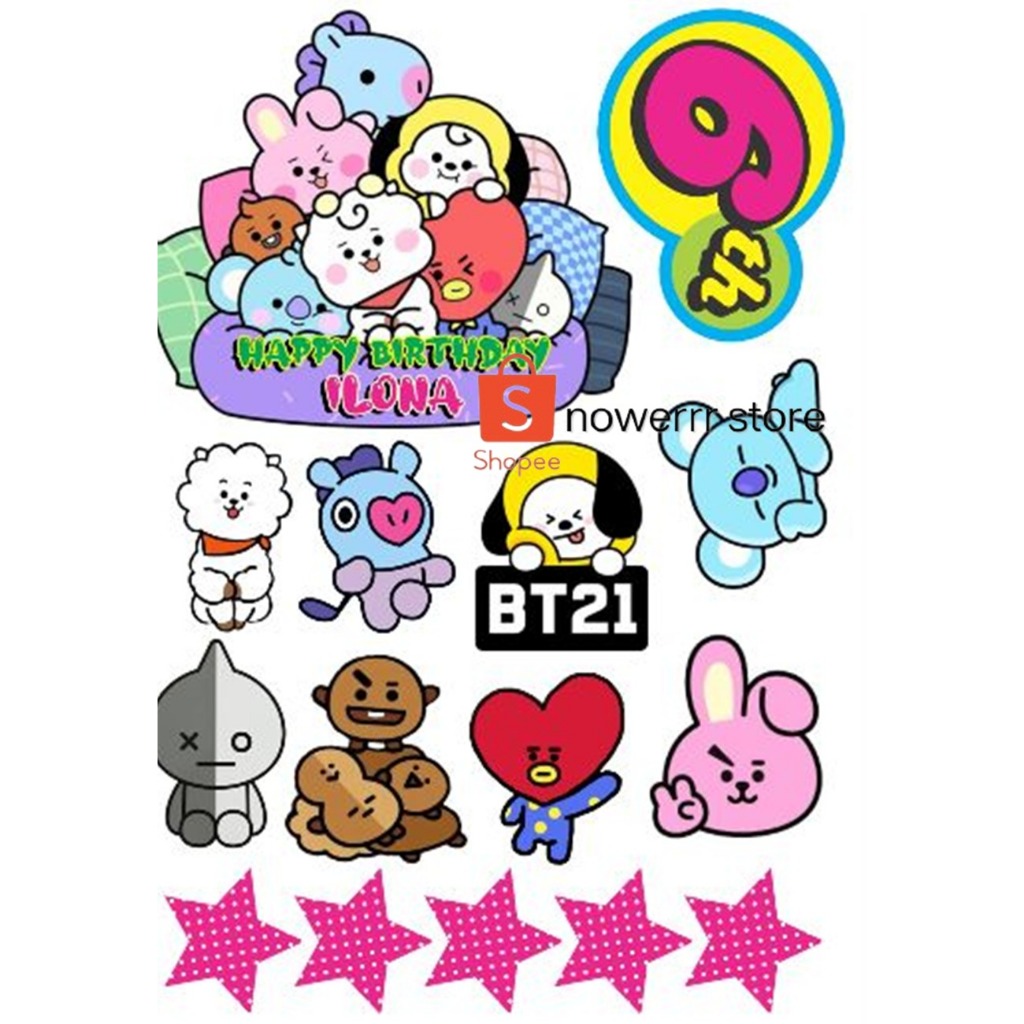BT21 Topper Birthday Custom Nama/Hiasan Cake ULTAH BT21