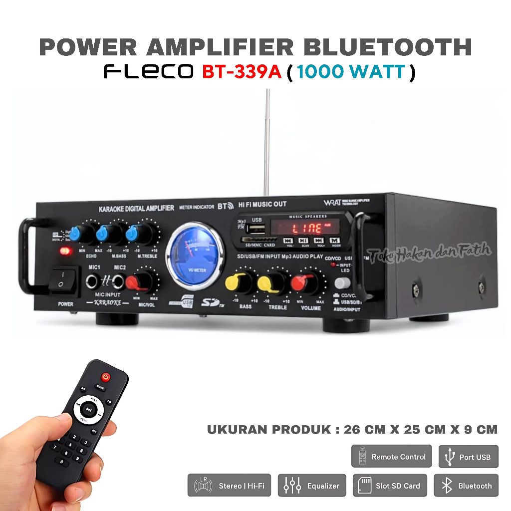 Fleco BT-399A Amplifier 1000W Hitam | Karaoke & FM Radio