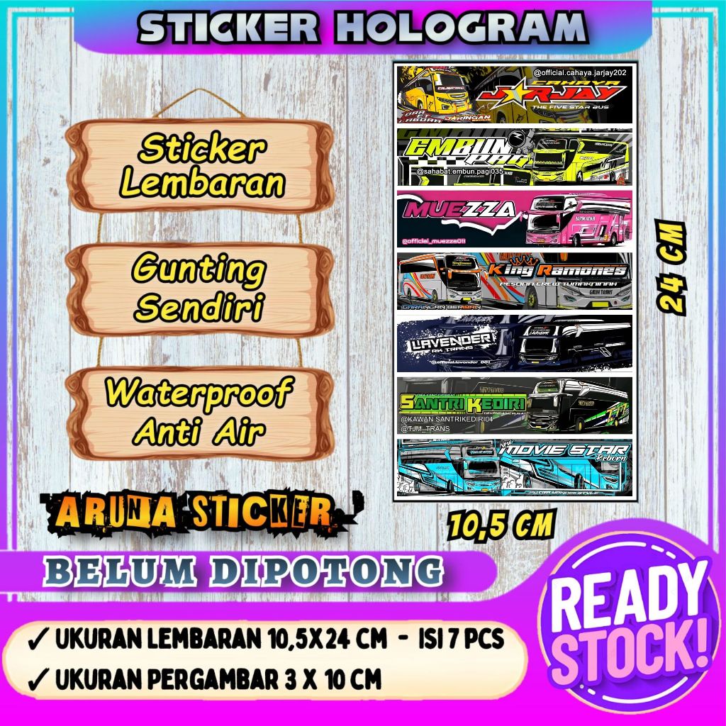 

STIKER BUS PANJANG Lembaran Isi 7 pc Stiker Bus Basuri Hologram Sticker Bus Mania