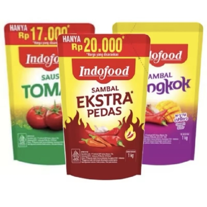 

Saus Indofood 1kg kemasan pouch ( extra pedas , bangkok , tomat )