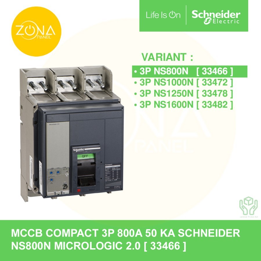 MCCB SCHNEIDER COMPACT 3P 800A 50KA NS800N MICROLOGIC 2.0 33466