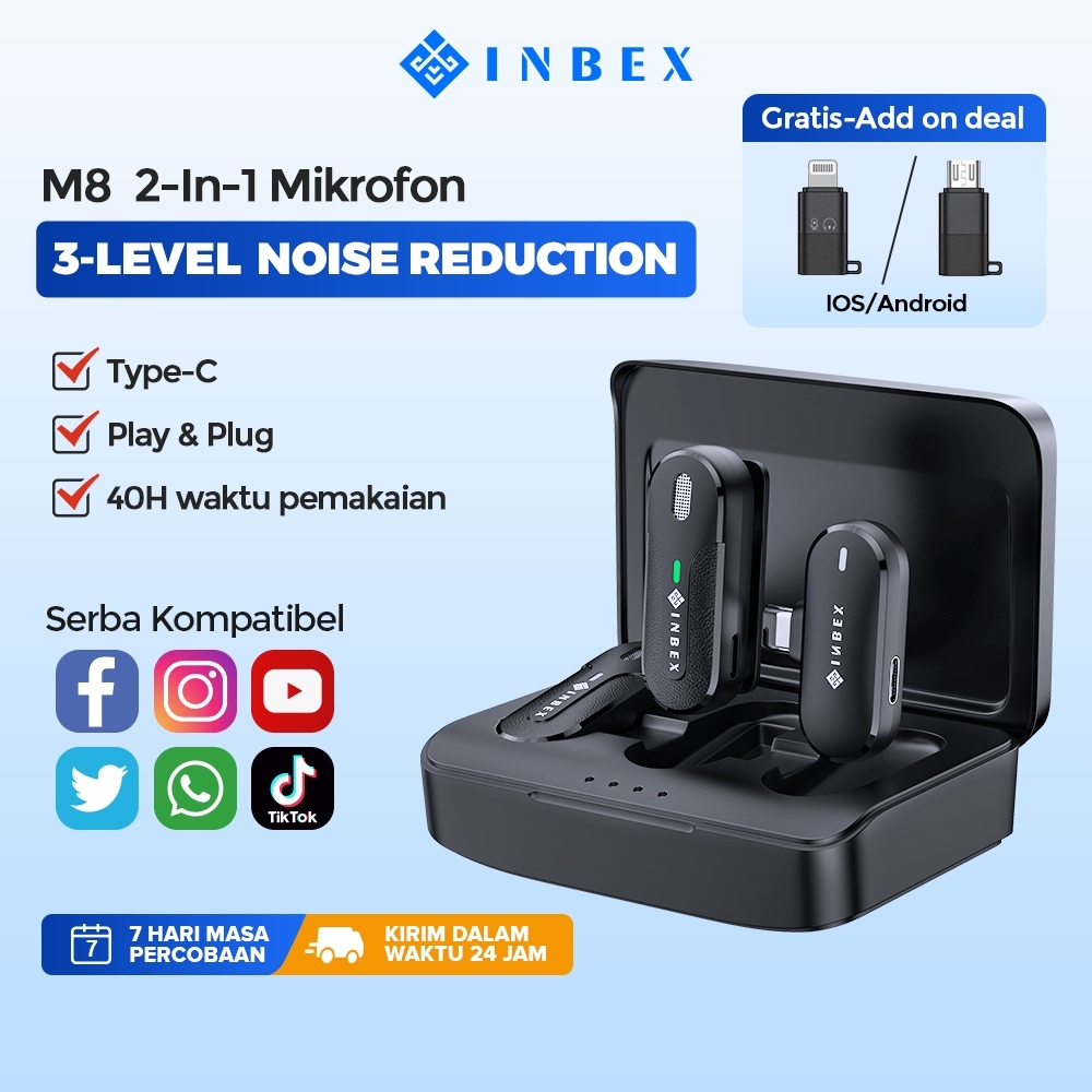 INBEX Wireless Microphone Lavalier Microphone Bluetooth youtuber/Nirkabel Mic Clip on Audio Video  M