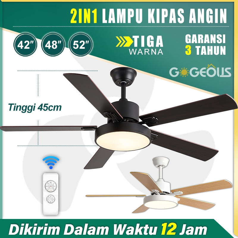 GOGEOUS lampu Kipas Angin Plafon Nordik 52inci 6 Kecepatan 3 Warna Kipas Lampu Gantung Plafon Remote