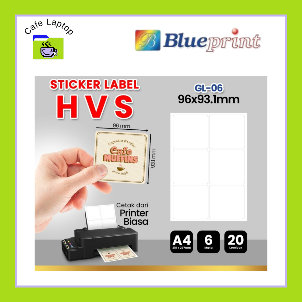 

Kertas Stiker Label HVS Doff A4 BLUEPRINT Uk 96 x 93,1 mm - 20 lembar