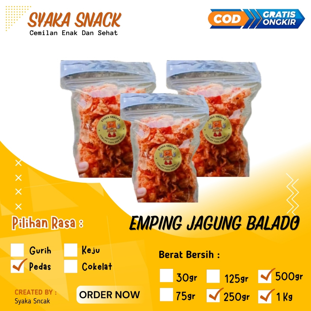 

Cemilan Emping Jagung Rasa Balado / Jagung Geprek - Kemasan Besar