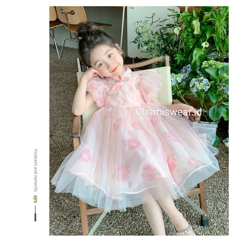 140 Dress Pesta Anak Rose Cheongsam Qipao Cantik Premium