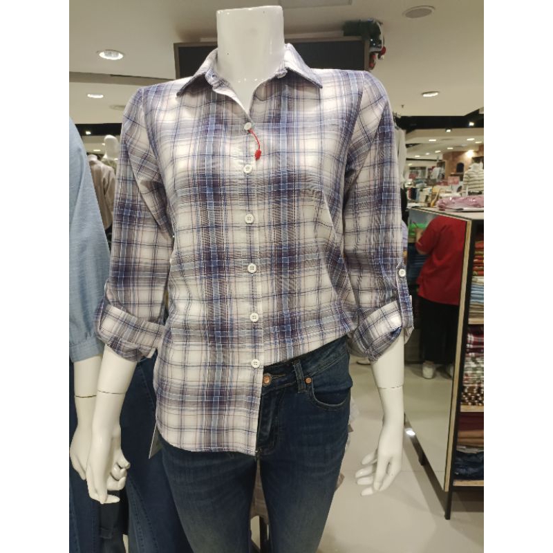 kemeja wanita ako katun kotak kotak