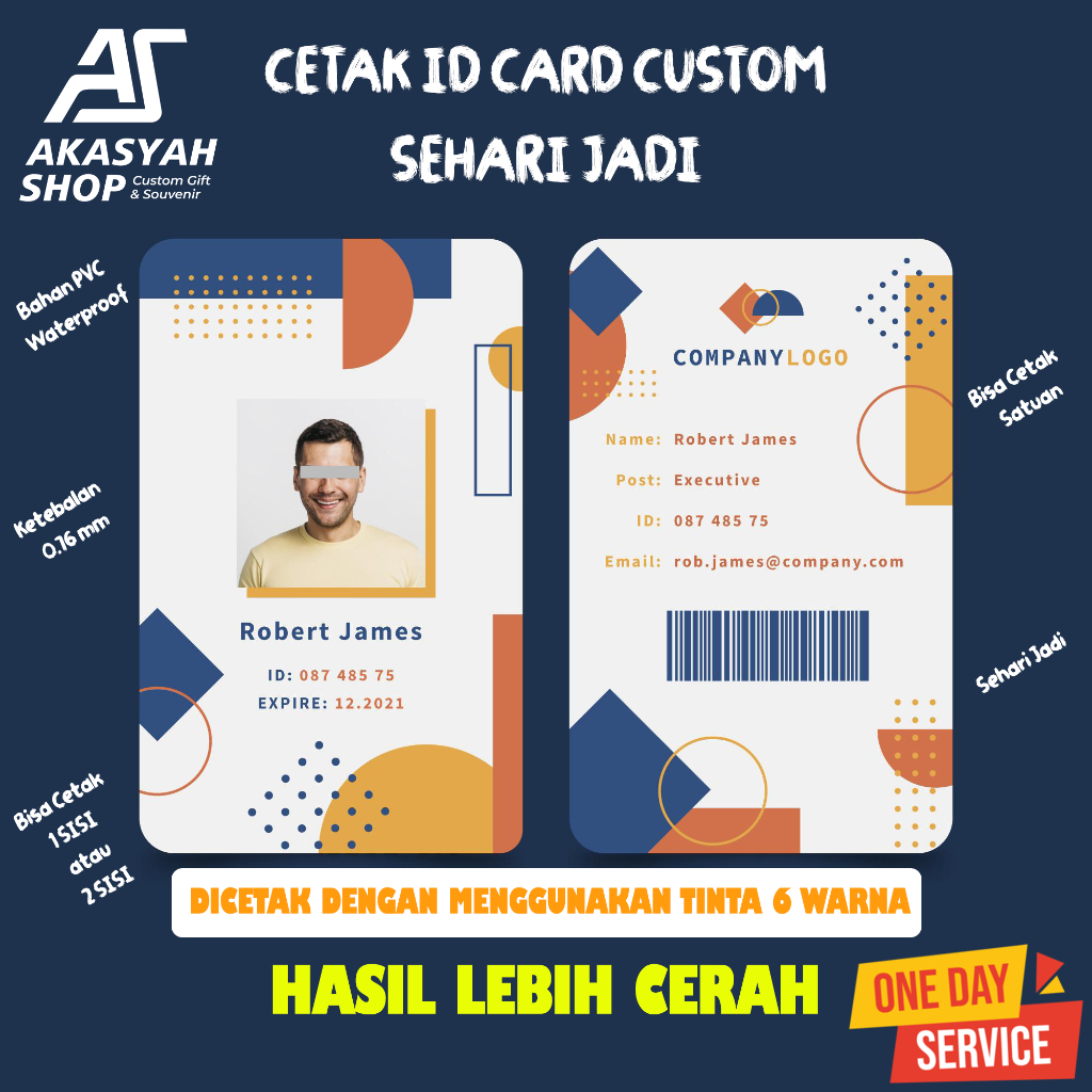 

Cetak Custom ID Card/Kartu Identitas PVC Satuan 2 Sisi Sehari Jadi