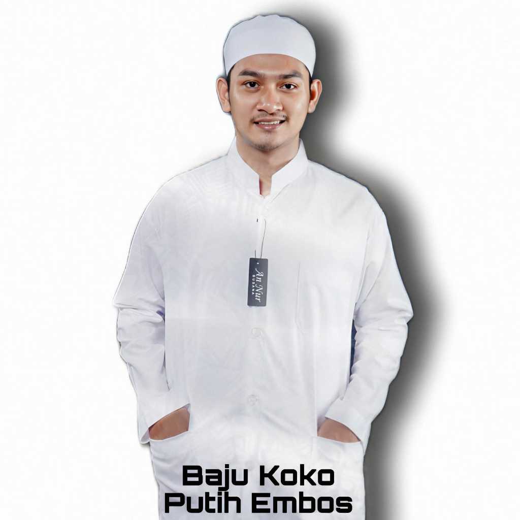 Baju koko Haibah embos etnik pria dewasa lengan panjang polos Annur Busana