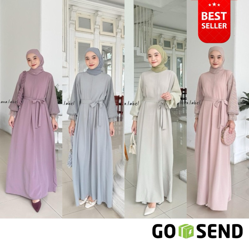 RALINE CARLA DANIZA TALIA BASIC ANKLE STRIPE LACEY DRESS by Locana Gamis Abaya Wanita Polos Panjang 