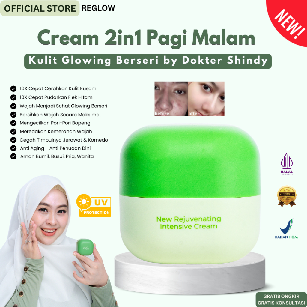 Cream 2 in 1 Pagi Malam Cream Wajah Glowing Reglow Rejunevating Intensive Cream Glowing Skin Treatme