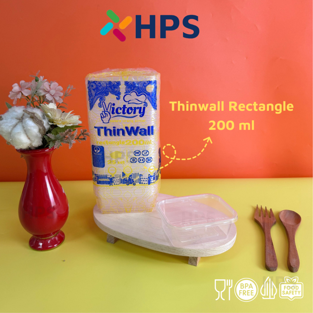 Thinwall 200ml PERSEGI PANJANG Container Makan Plastik Rectangle Kotak Kecil Wadah Makanan Kulkas