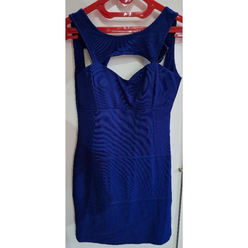 dress/ gaun malam biru navy preloved