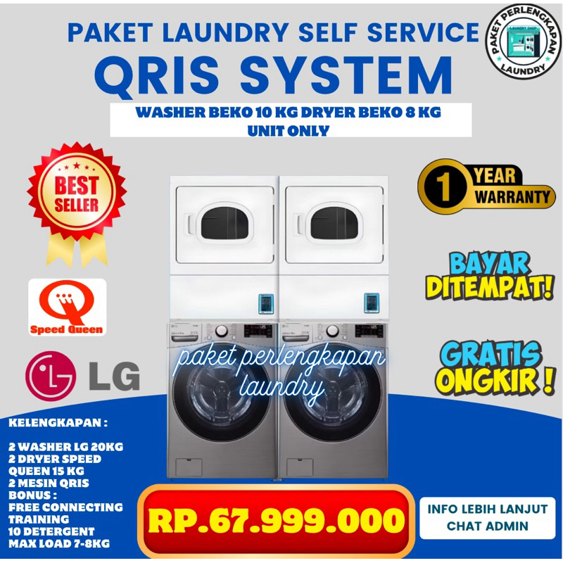 PAKET MESIN LAUNDRY QRIS QR CODE SELF SERVICE MESIN CUCI LG 20KG